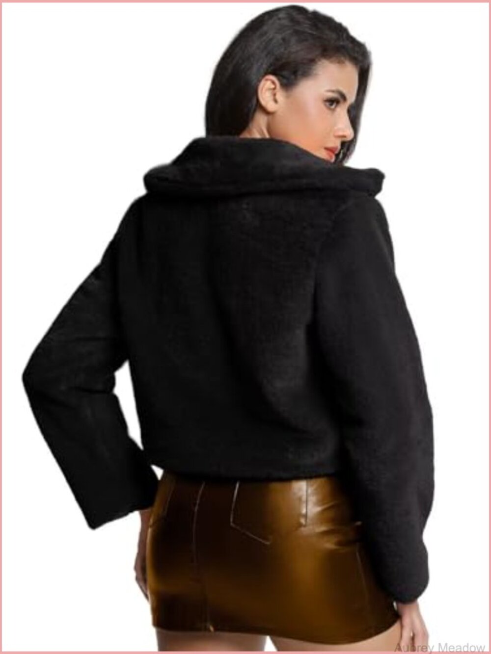Cropped Faux Fur Jacket with Hidden Pockets Shawl Collar Cardigan Coat - Picture 6 of 7